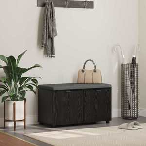 vidaXL Bancă pentru hol cu pernă cu ușă Stejar Negru 80 x 38 x 46 cm imagine