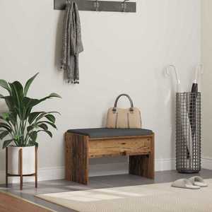 vidaXL Bancă pentru hol cu pernă Lemn vechi 60 x 38 x 46 cm imagine