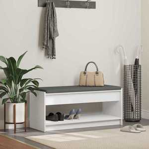 vidaXL Bancă pentru hol cu pernă cu raft Alb 100 x 38 x 46 cm imagine