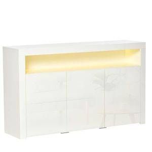 HOMCOM Bufet Modern cu 3 Usi cu lumini LED Colorate si Telecomanda din lemn, 155x40x92cm - Alb | Aosom Ro imagine