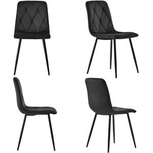 Set de 4 scaune tapițate în catifea twill pentru sala de mese cu spătar, structură din metal, 45x40x86 cm, Negru imagine