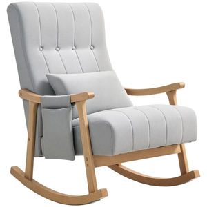 HOMCOM Fotoliu cu balansoar cu pernă lombară, șezut larg, ramă din lemn, până la 120 kg, Gri | Aosom Romania imagine