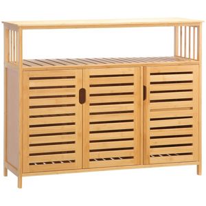 HOMCOM Bufet mobilier de depozitare 3 uși deschise și rafturi din bambus 100 x 35 x 82 cm natural | Aosom Romania imagine