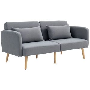 HOMCOM Canapea convertibilă 3 locuri design clic clac spătar reglabil și brațe reglabile material efect de lin gri | Aosom Romania imagine