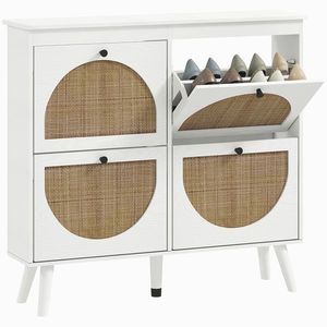 HOMCOM Dulap de pantofi 4 plier 20 de perechi raft ajustabil stil boem picioare din lemn masiv 105 x 24 x 97.5 cm alb | Aosom Romania imagine