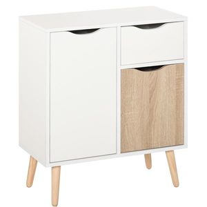 HOMCOM Bufet Mobilier de Depozitare Design scandinav 2 dulapuri sertar culisant Lemn Alb stejar deschis | Aosom Romania imagine