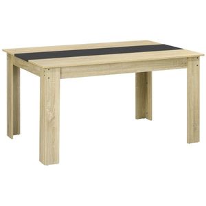 HOMCOM Masă de dining pentru 6 persoane din lemn aspect natur și negru, dim. 140L x 90l x 75H cm | Aosom Romania imagine