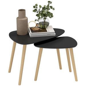 HOMCOM Set de 2 mese de cafea nestemate design scandinav picioare din lemn si blat din lemn, negru | Aosom Romania imagine