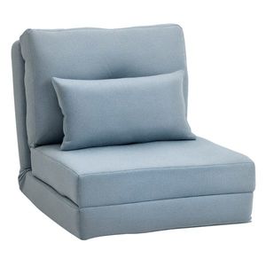 HOMCOM Fotoliu de podea Pat pliant cu saltea pliantă, design 2 în 1, pernă detașabilă, 60 x 80 x 56 cm, Himmelblau | Aosom Romania imagine