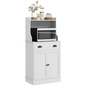 HOMCOM Dulap mobilier cuptor cu microunde pentru bucătărie cu spațiu deschis 1 sertar și dulap cu 2 uși 61 x 35 x 125, 4 cm alb | Aosom Romania imagine