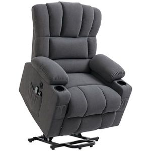 HOMCOM Fotoliu electric cu sistem de ridicare Power Lift, funcție de masaj și încălzire, conectori USB, suporturi pentru pahare, Gri închis | Aosom Romania imagine