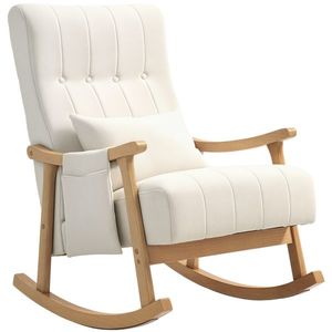 HOMCOM Fotoliu cu leagăn cu pernă lombară, șezut larg, cadru din lemn, până la 120 kg, Bej | Aosom Romania imagine