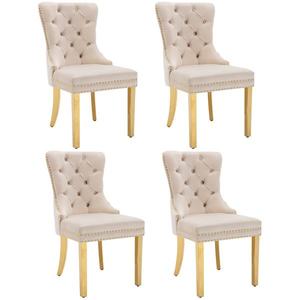 Set de 4 scaune de sufragerie tapițate în catifea, Bej | Aosom Romania imagine