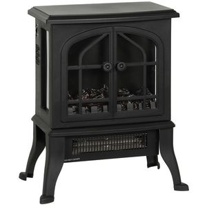 HOMCOM Șemineu Electric de Podea 900/1800W Efect Flăcări 3D Termostat Reglabil Ferestre Vizibile pentru 15-30 ㎡ Negru | Aosom Romania imagine