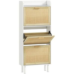 HOMCOM Dulap pentru pantofi 3 uși rabatabile etajeră efect rășină împletită design boem 65 x 24, 5 x 153 cm alb | Aosom Romania imagine