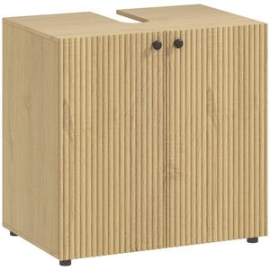 HOMCOM Dulap sub lavoar, dulap de baie 2 uși cu închidere amortizată, raft reglabil, 60x39, 8x58, 5cm, lemn natural | Aosom Romania imagine