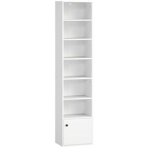 HOMCOM Bibliotecă de 7 Niveluri Etajeră Modernă pentru Cărți cu Polițe Deschise și Ușă 40x30x180 cm Alb | Aosom Romania imagine
