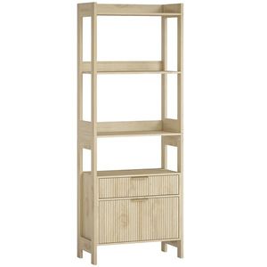 HOMCOM Bibliotecă înaltă, corp de depozitare cu 4 rafturi deschise și 2 sertare canelate, 60 x 30 x 160 cm, lemn natural | Aosom Romania imagine