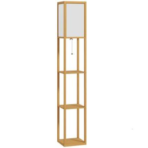 HOMCOM Lampă de Podea cu Rafturi de Depozitare Soclu E27 pentru Living Dormitor Birou Natural | Aosom Romania imagine