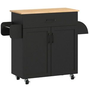 HOMCOM Servantă/insulă de bucătărie cu multiple spații sertar dulap 2 uși cu poliță reglabilă 105 x 36 x 85 cm negru | Aosom Romania imagine