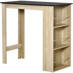 HOMCOM Masă de bar masă înaltă pentru bucătărie masă tip bar - dim. 112L x 57l x 106H cm - 3 rafturi - aspect stejar deschis/negru | Aosom Romania imagine