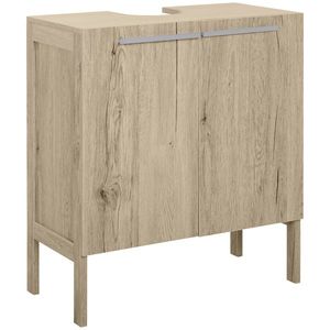 HOMCOM Corp baie sub lavoar - corp sub-chiuvetă - dulap 2 uși cu etajeră - dim. 60L x 30l x 70H cm - MDF imitație lemn gri | Aosom Romania imagine