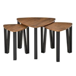 Homcom Set di 3 Tavolini da Caffè Stile Scandinavo con Gambe in Acciaio e Finitura Noce imagine