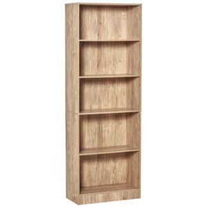 HOMCOM Bibliotecă Etajeră cu 5 Niveluri pentru Cărți cu 3 Rafturi Reglabile Antirăsturnare Depozitare pentru Living Birou Studiu 63x29, 5x176 cm Lemn Natural | Aosom Romania imagine