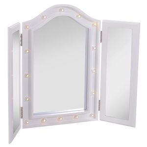 Homcom Specchio da Trucco Ripiegabile Retroilluminato con 16 Luci LED in Bianco, 73x53.5x4.5cm imagine
