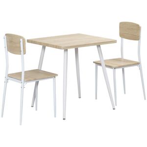 Homcom Set Tavolo con 2 Sedie da Pranzo in Legno e Metallo, Bianco imagine