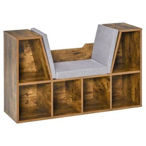 HOMCOM Bibliotecă-bancă 2 în 1 cu perne de șezut, etajeră cub cu 6 compartimente deschise, 102 x 30 x 61 cm, maro rustic | Aosom Romania imagine