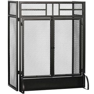 HOMCOM Paravan anti-scântei grilă de protecție pentru șemineu barieră de siguranță 3 panouri pliabile și ușă 120 x 79 cm | Aosom Romania imagine