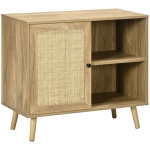 HOMCOM Bufet Mobilier Auxiliar de Bucătărie cu Ușă din Ratan și 2 Rafturi de Depozitare pentru Living 80x39x70 cm Natural | Aosom Romania imagine