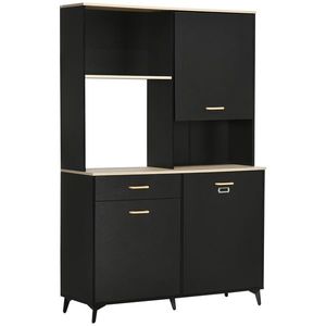 HOMCOM Cămară de Bucătărie cu Sertar Dulapuri și Rafturi Mobilier Auxiliar pentru Cuptor cu Microunde Stil Modern 119x41x180cm Negru | Aosom Romania imagine