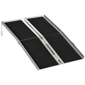 HOMCOM Rampă pliabilă pentru scaun cu rotile 122x73, 5 cm Rampă portabilă din aluminiu Antiderapantă Negru | Aosom Romania imagine