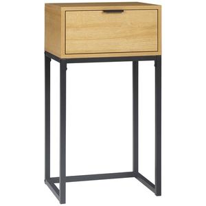 HOMCOM Măsuță auxiliară cu sertar Măsuță auxiliară modernă cu picioare din oțel pentru hol, living 40x30x76cm Natural | Aosom Romania imagine