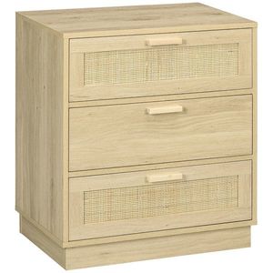 HOMCOM Comoda design boem din ratan cu 3 sertare, mobilier de depozitare pentru living, hol, intrare, lemn natural | Aosom Romania imagine