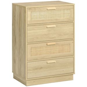 HOMCOM Comoda design boem din ratan cu 4 sertare, mobilier de depozitare pentru living, hol, intrare, lemn natural | Aosom Romania imagine