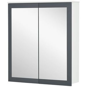 kleankin Dulap de baie cu oglindă Dulap de baie pentru agăţat cu 2 uşi din sticlă şi rafturi reglabile 69x17x75, 5cm Alb | Aosom Romania imagine