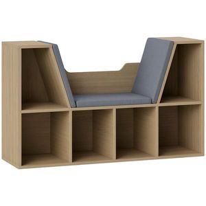 HOMCOM Bibliotecă Banc 2 în 1 Design Contemporan 6 casete 3 Perne Fornisite 102L x 30l x 61A cm Stejar Gri | Aosom Romania imagine