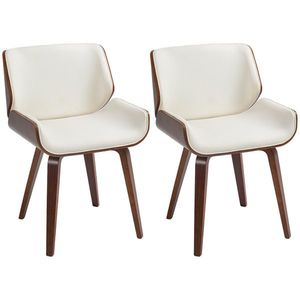 HOMCOM Set de 2 scaune pentru sufragerie stil vintage șezut tapițerie sintetică 51, 5 x 53 x 79, 5 cm alb maro | Aosom Romania imagine