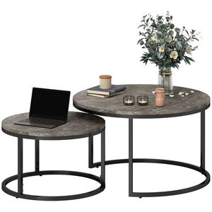 HOMCOM Set de 2 mese laterale înglobabile design industrial cu blaturi imitație de ciment și picioare metalice gri | Aosom Romania imagine
