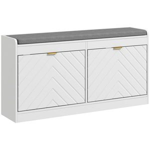 HOMCOM Banc pentru pantofi, banc de depozitare, șezut căptușit, sertar rabatabil, ușă cu model 106 x 24 x 52, 5 cm, alb | Aosom Romania imagine
