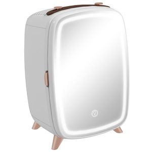 HOMCOM Mini-frigider pentru produse cosmetice, băuturi și gustări, portabil, cu oglindă iluminată, funcționare silențioasă, 6L, alb | Aosom Romania imagine