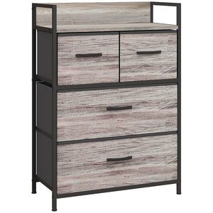 HOMCOM Mobilier de depozitare stil industrial comodă 4 sertare din material textil pliabile și detașabile și 1 raft 60 x 29 x 85 cm gri | Aosom Romania imagine