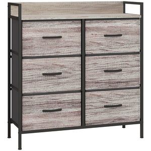 HOMCOM Comodă, mobilier de depozitare pentru dormitor cu 6 sertare din material nețesut, cadru din oțel, 79 x 29 x 85 cm, efect lemn gri | Aosom Romania imagine