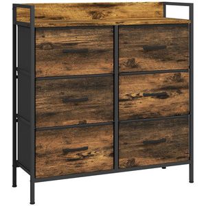 HOMCOM Comodă, corp de depozitare pentru dormitor 6 sertare țesătură nețesută cadru din oțel, 79 x 29 x 85 cm, efect lemn mahon | Aosom Romania imagine