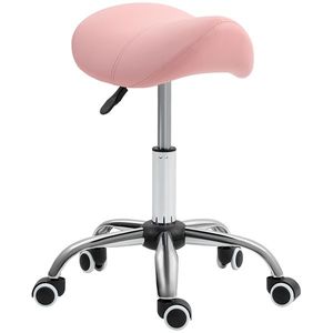HOMCOM Taburet pe roți, scaun de lucru cu înălțime reglabilă 49-61 cm și șa ergonomică, 52x53x49-61cm, roz | Aosom Romania imagine