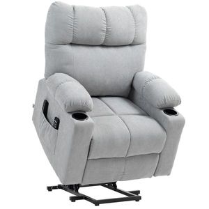 HOMCOM Fotoliu pentru seniori cu funcție de ridicare, funcție de culcare, incl. telecomandă, 144 cm x 91 cm x 88 cm, Gri deschis | Aosom Romania imagine