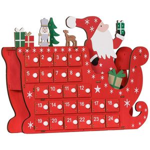 HOMCOM Calendar de Advent de umplut din lemn, decorațiune de Crăciun cu 24 sertare, Moș Crăciun și sanie, 22, 5x8x36cm, roșu | Aosom Romania imagine